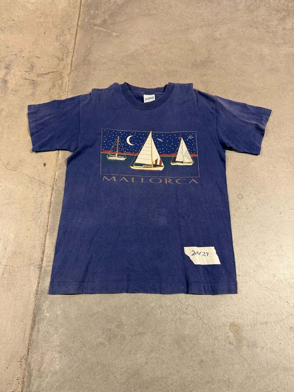 Vintage Jerzees Mallorca Sailboat Graphic T-Shirt Blue